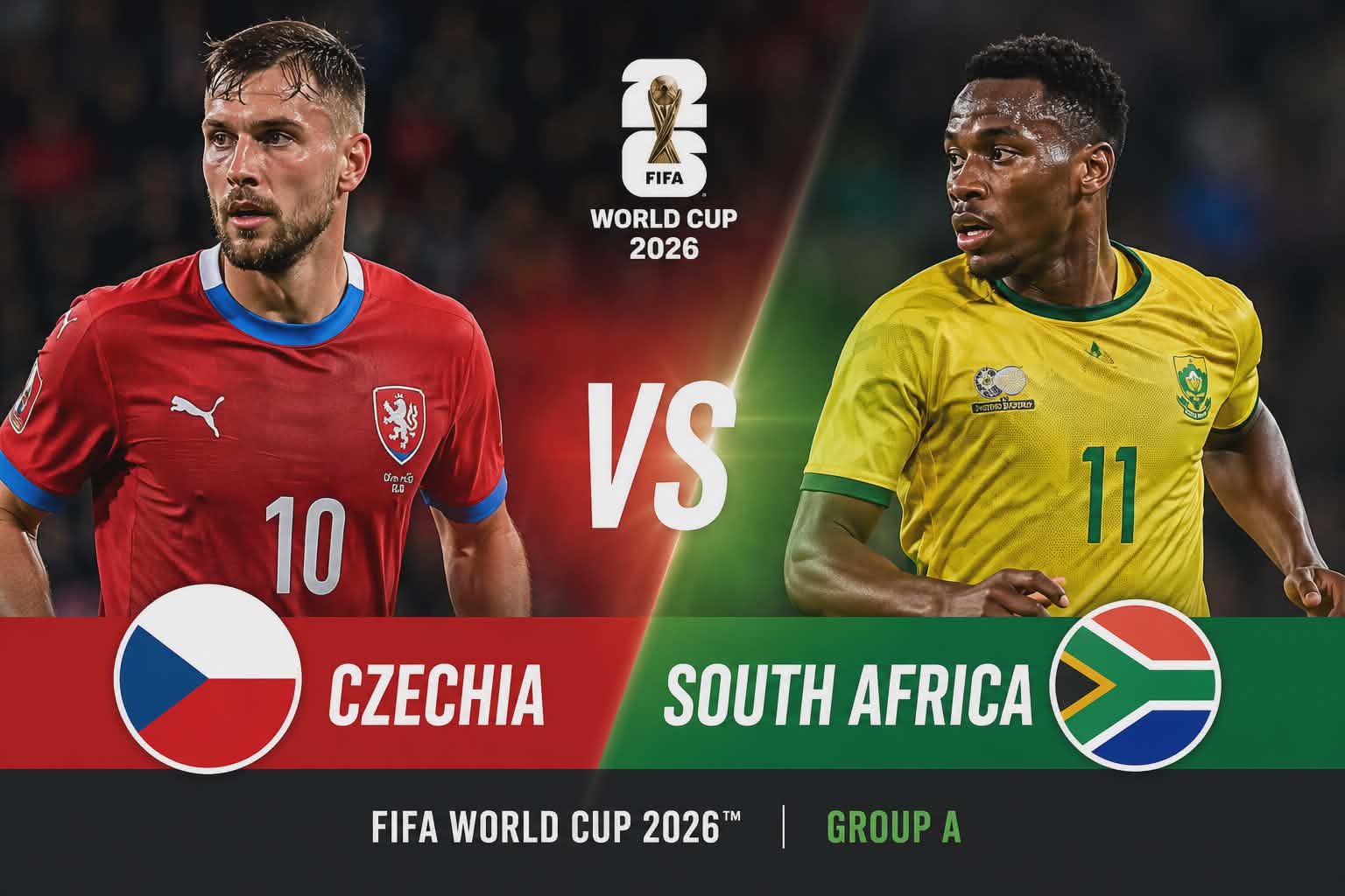 Group A Match featuring players and national flags